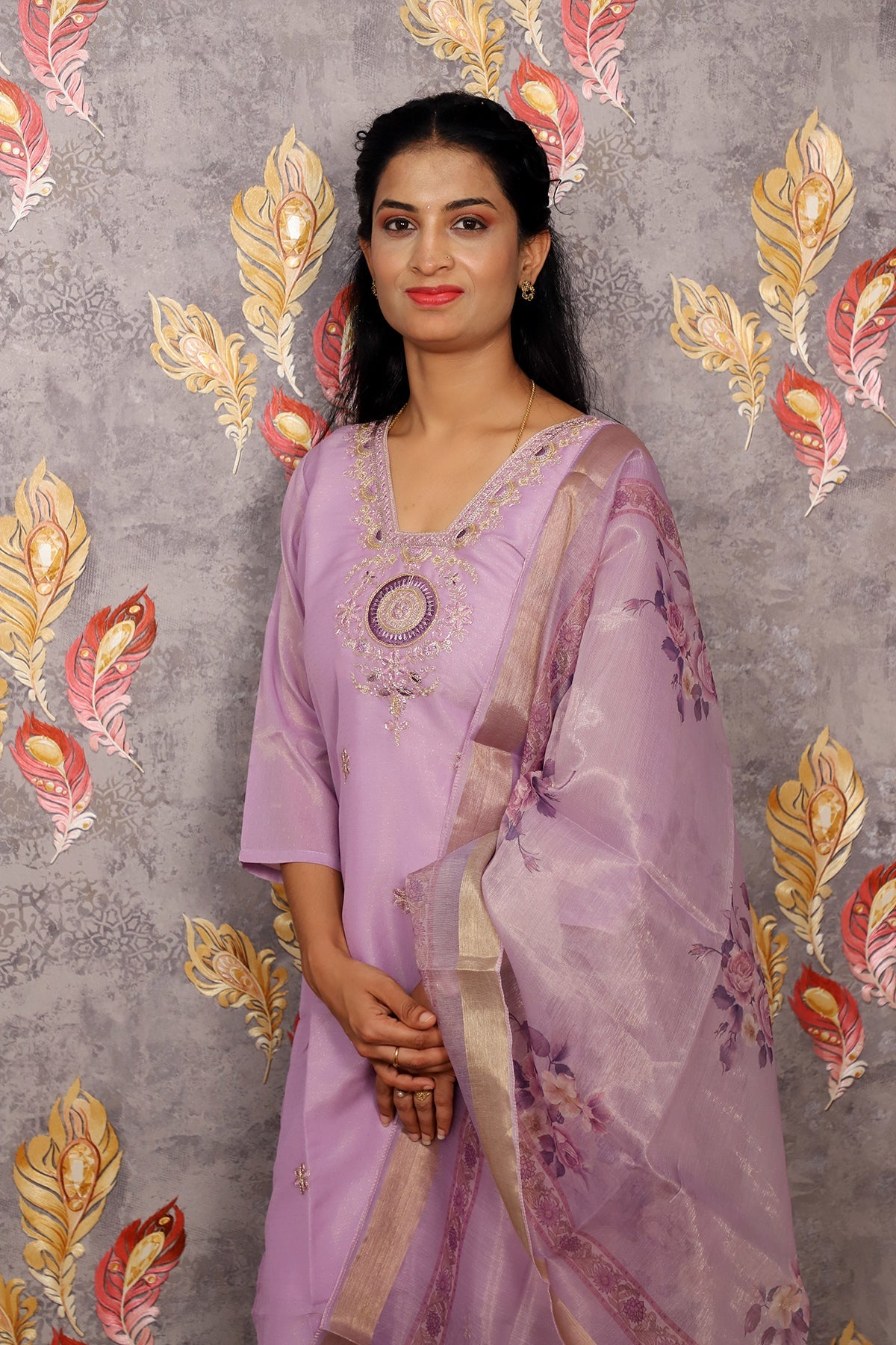 Light Purple Kurti With Floral Design For Women & Girls