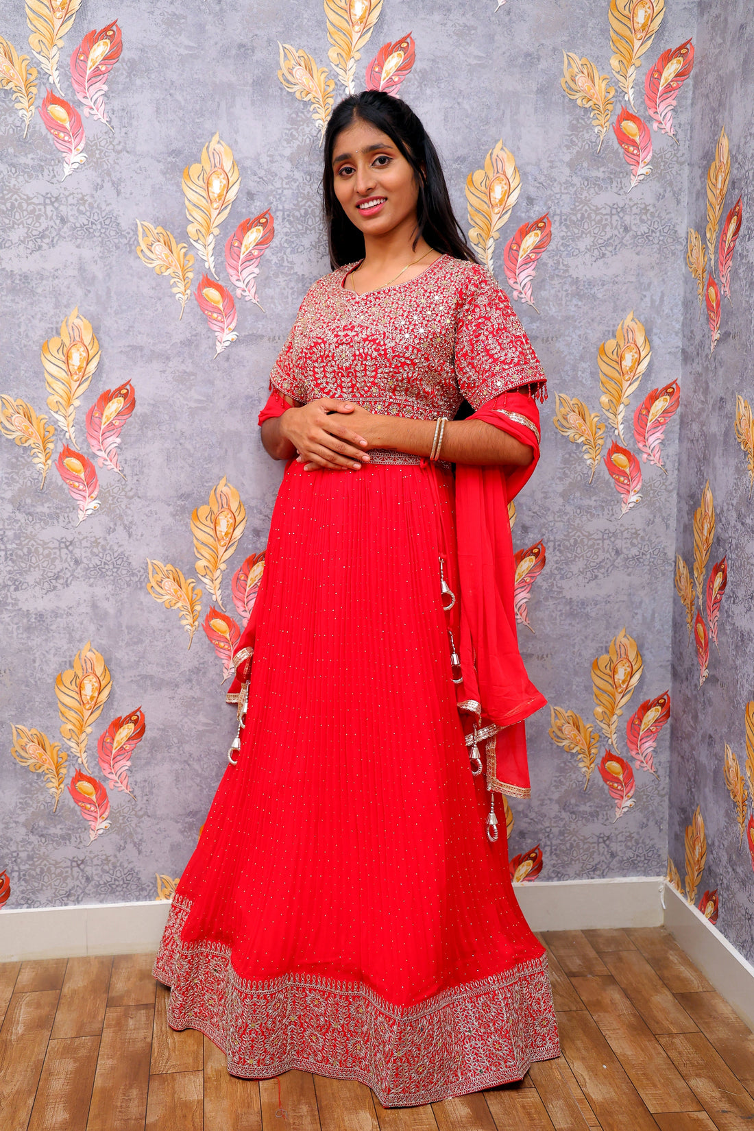 Red Lehenga Choli With Jacquard Design And Embroidery For Women & Girls - Aira Fabrics Designer Studio