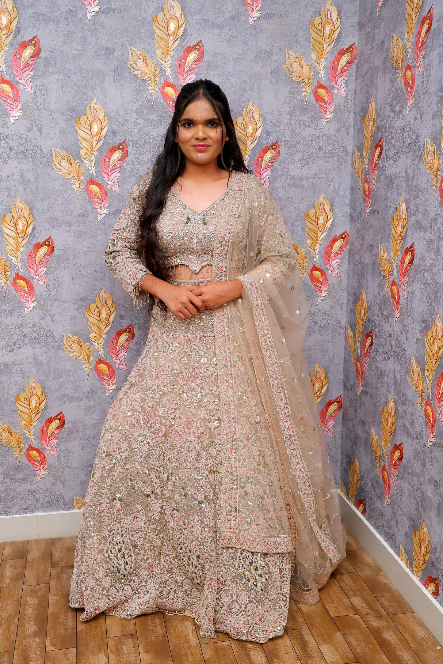 Beige Embellished Designer Lehenga For Women & Girls