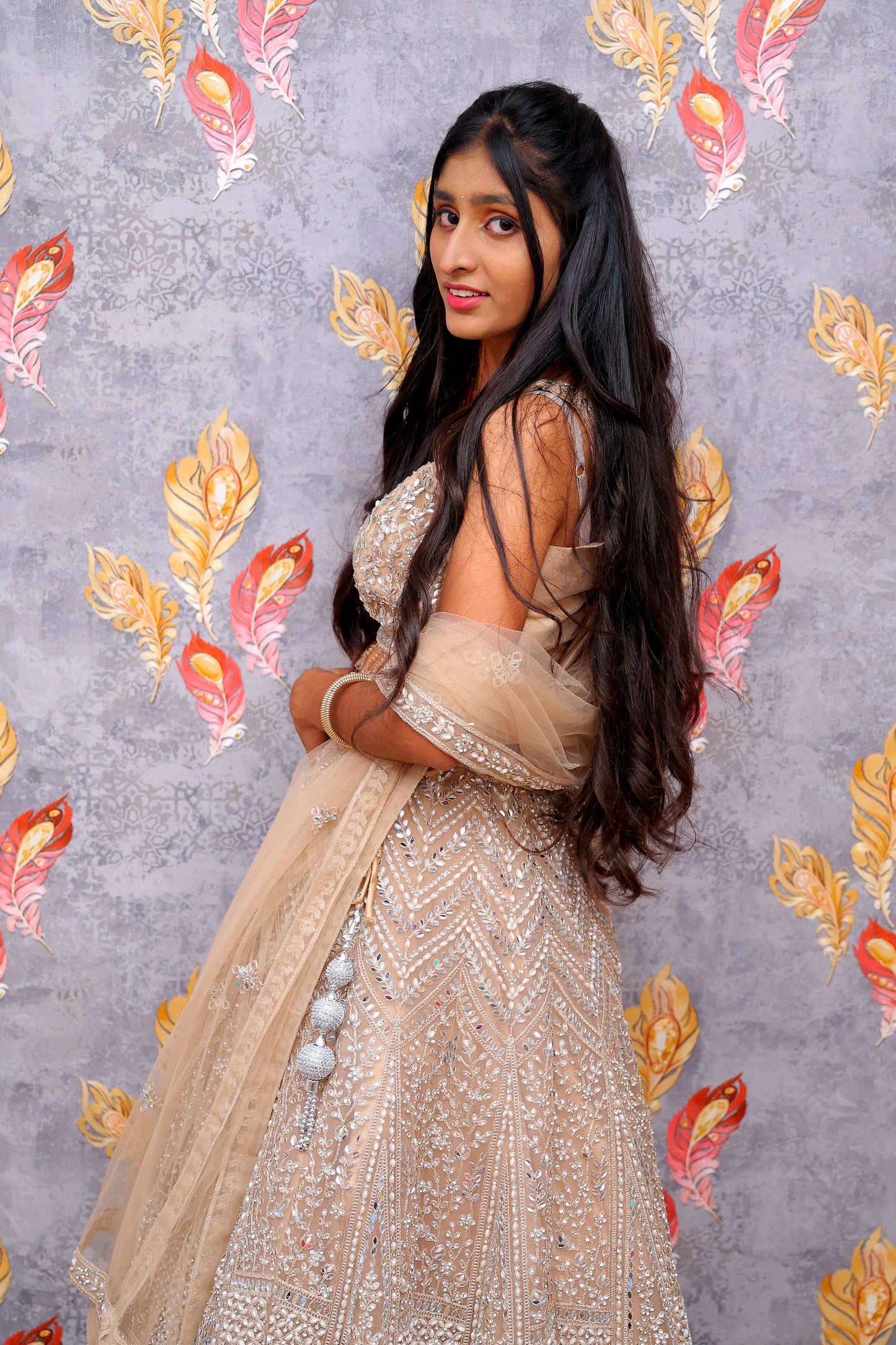 Beige Lehenga Choli With Silver Embroidery For Women & Girls