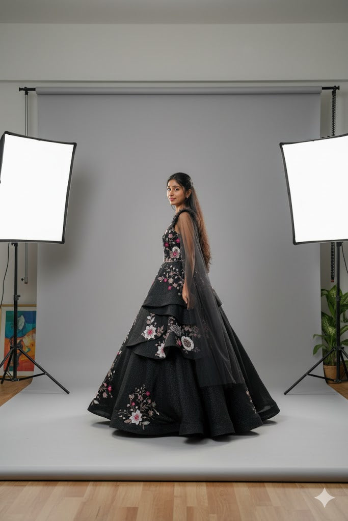 Beige Gown With Gold And Silver Embroidery And Beadwork For Women & Girls