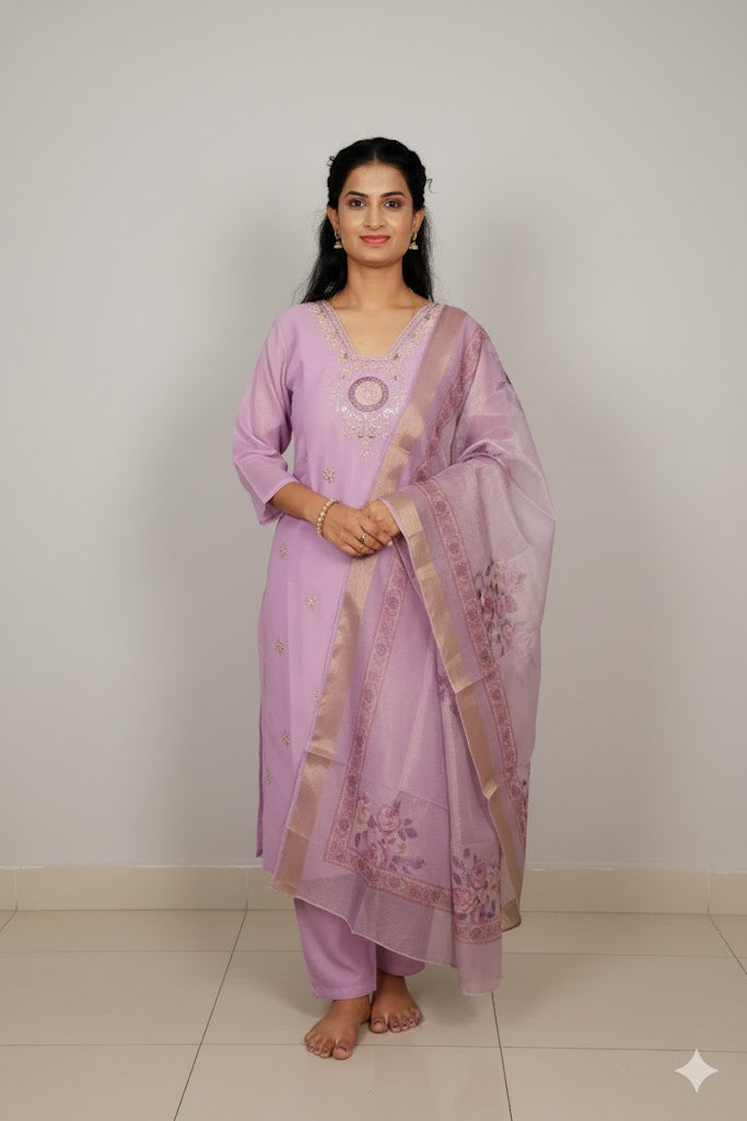 Light Purple Kurti With Floral Design For Women & Girls