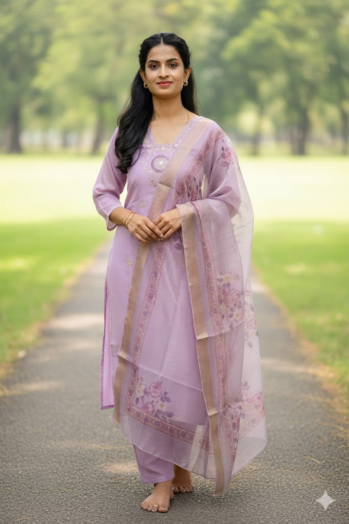 Light Purple Kurti With Floral Design For Women & Girls