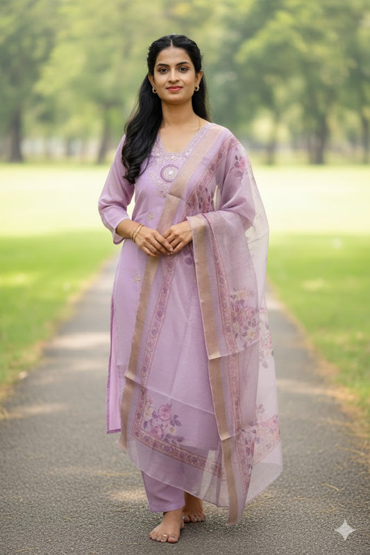 Light Purple Kurti With Floral Design For Women & Girls