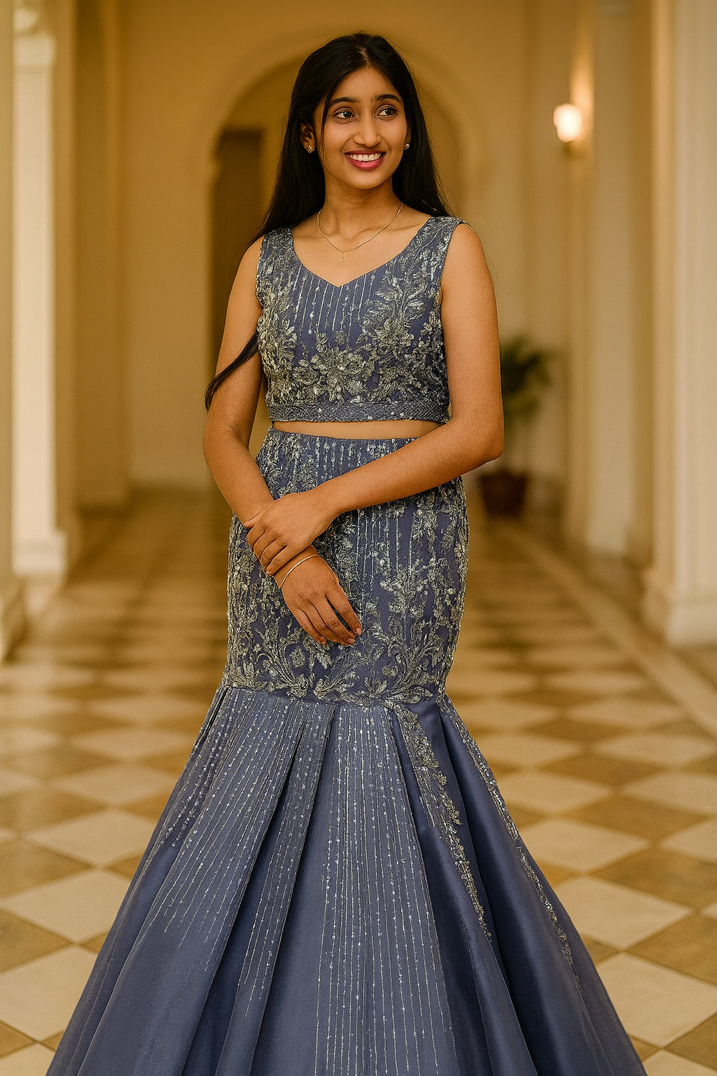 Grey Lehenga With Silver Embellishments For Women & Girls - Aira Fabrics Designer Studio