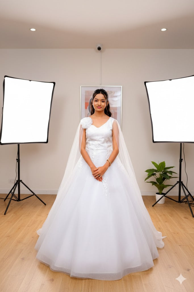 Elegant White Formal Gown With Minimalist Grace For Women & Girls