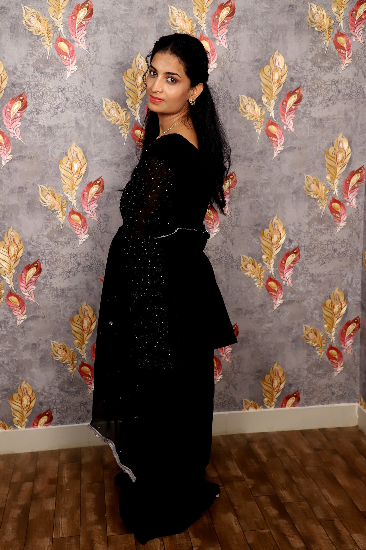 Black Celestial Shine 2-Piece Organza Embroidered Suit For Women & Girls