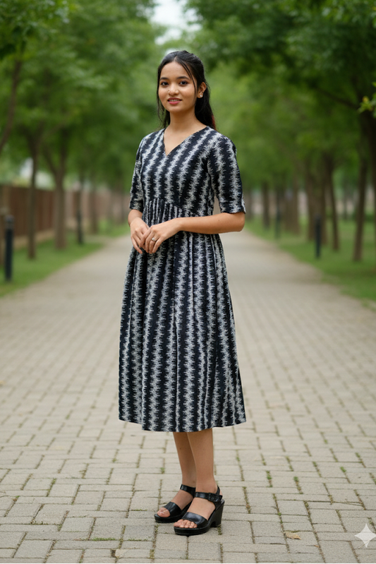 Black & White Zigzag (Chevron) Pattern Frock For Women & Girls
