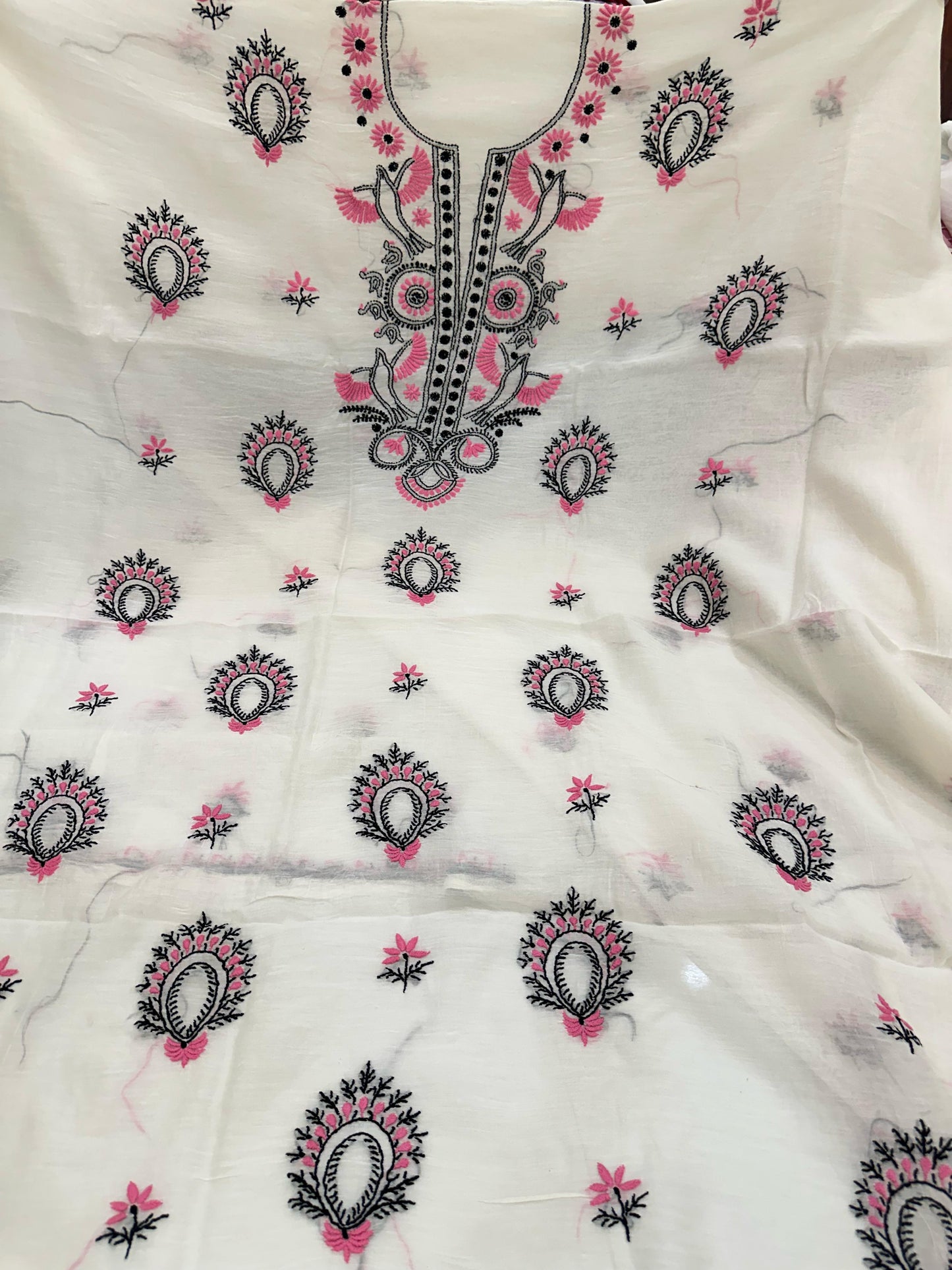 Mul Mul chanderi suit kurti dupatta set chikankari fine work color thread Dyable fabric