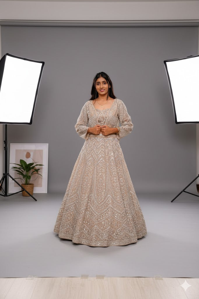 Gold Designer Lehenga Choli With Intricate Embroidery And Embellishments For Women & Girls