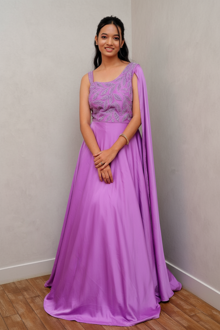Light Purple Satin Finish Gown For Women & Girls
