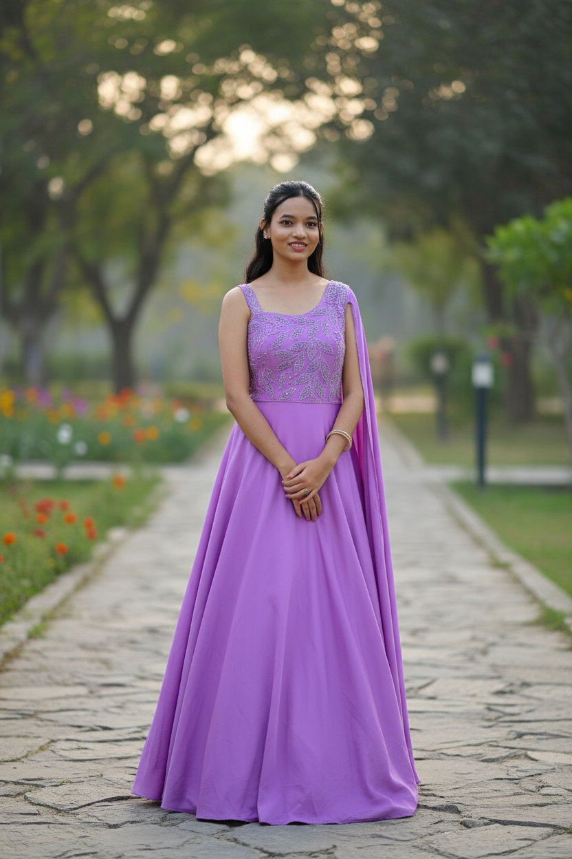 Light Purple Satin Finish Gown For Women & Girls