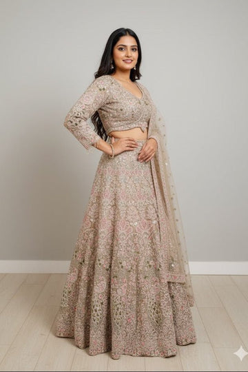 Beige Embellished Designer Lehenga For Women & Girls - Aira Fabrics Designer Studio