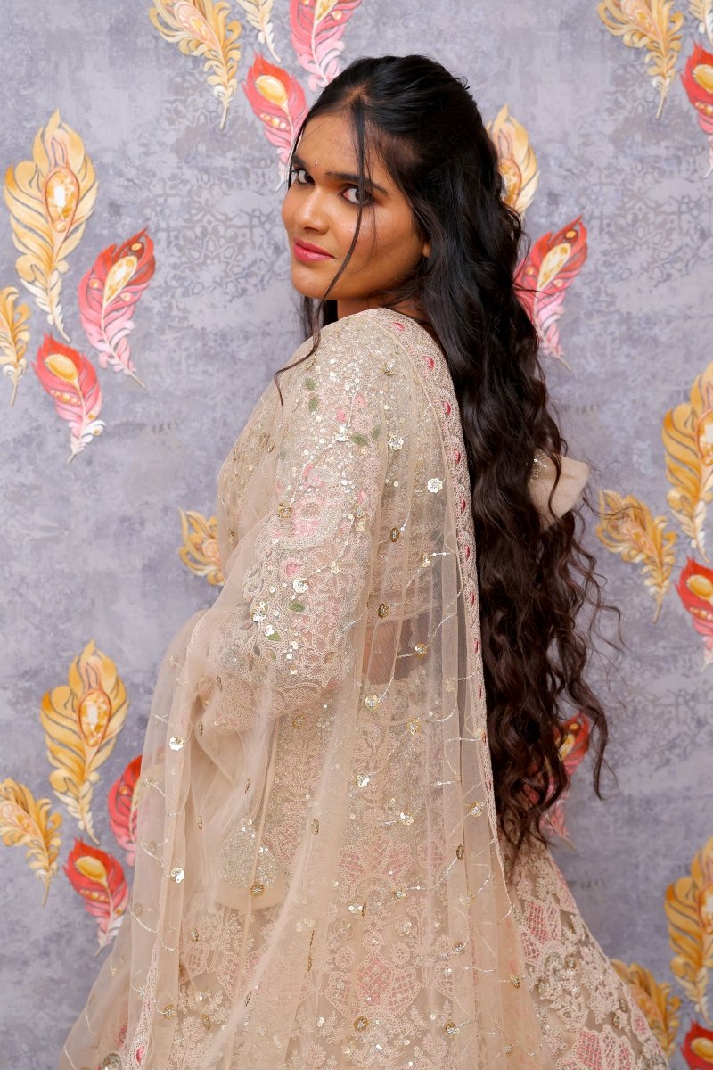 Beige Embellished Designer Lehenga For Women & Girls - Aira Fabrics Designer Studio