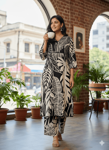 Black and Cream Combination Co-Ords Set For Women & Girls Aira - Aira Fabrics Designer Studio