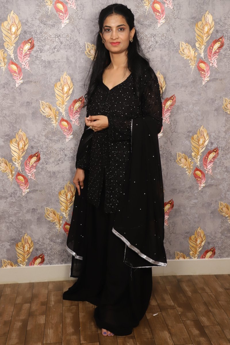 Black Celestial Shine 2-Piece Organza Embroidered Suit For Women & Girls - Aira Fabrics Designer Studio