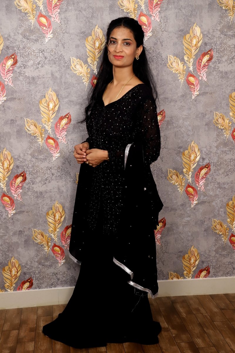 Black Celestial Shine 2-Piece Organza Embroidered Suit For Women & Girls - Aira Fabrics Designer Studio