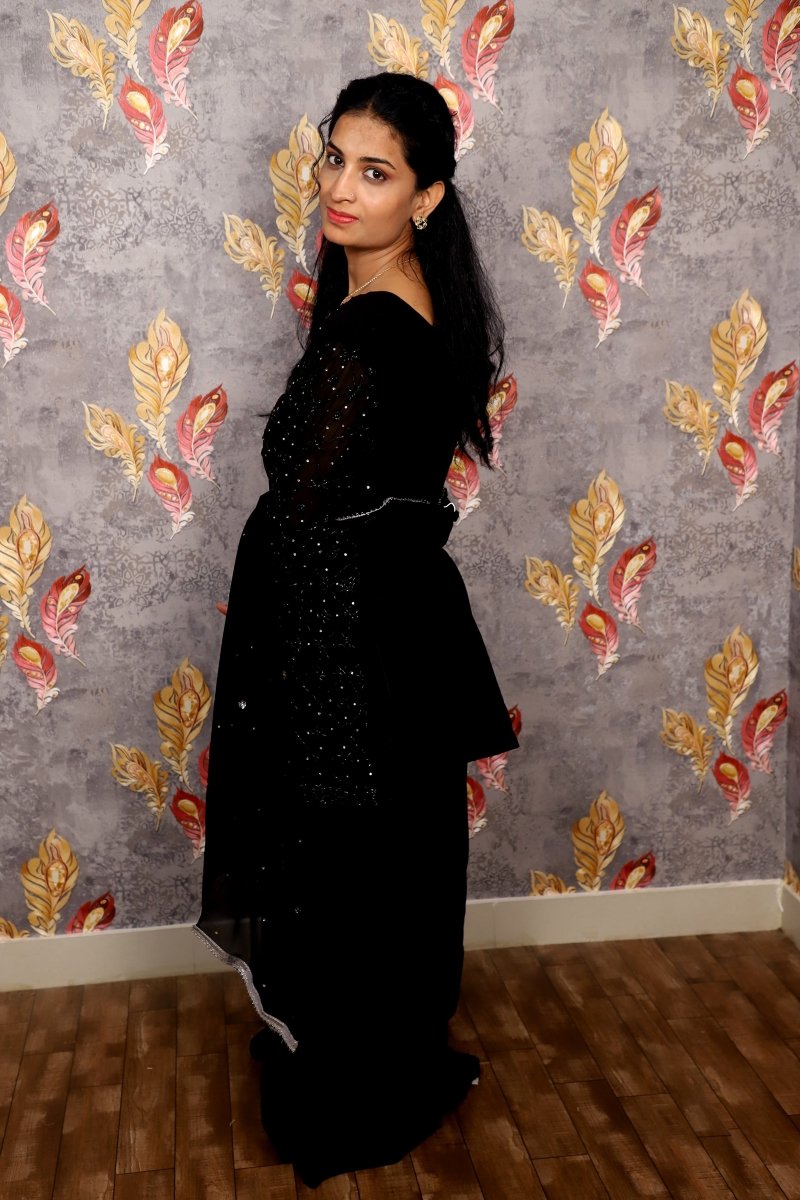 Black Celestial Shine 2-Piece Organza Embroidered Suit For Women & Girls - Aira Fabrics Designer Studio