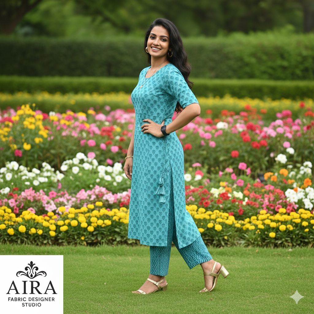 Blue 2 Piece Palazoo Set For Women - Aira Fabrics Designer Studio