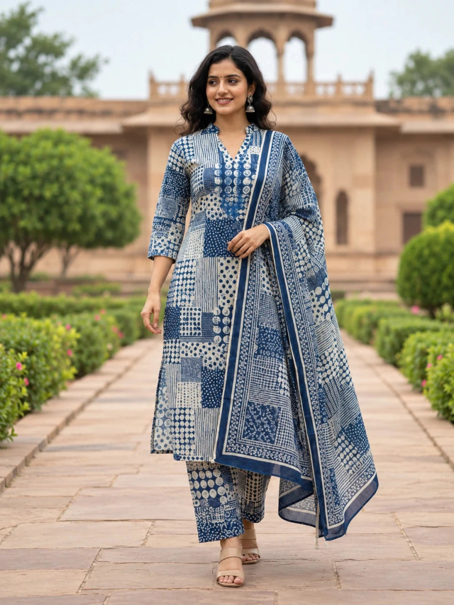 Blue And White Co-Ords Set For Women - Aira Fabrics Designer Studio