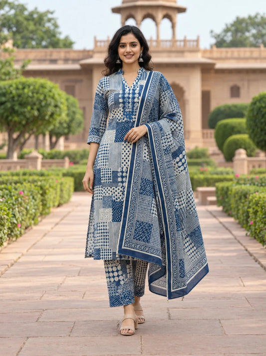 Blue And White Co-Ords Set For Women - Aira Fabrics Designer Studio