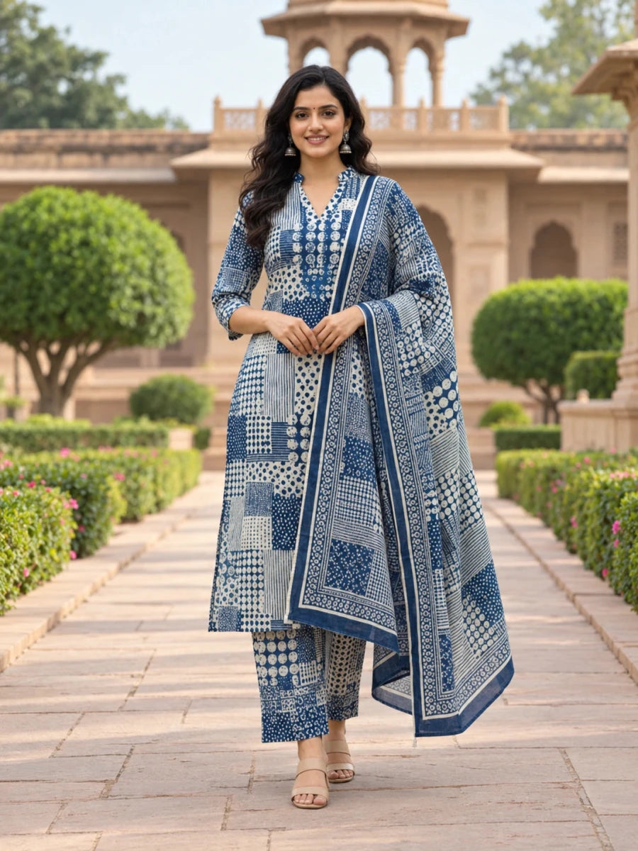 Blue And White Co-Ords Set For Women - Aira Fabrics Designer Studio