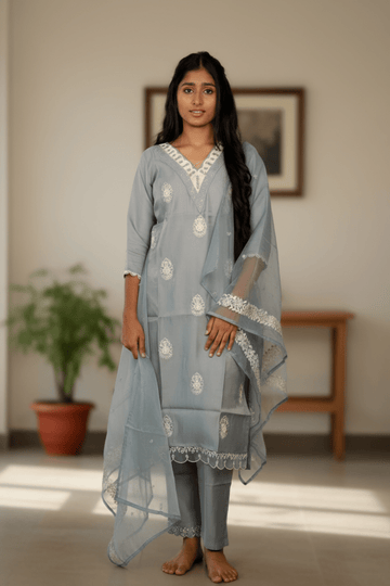 Blue Embroidered Salwar Suit Kurti For Women & Girls - Aira Fabrics Designer Studio