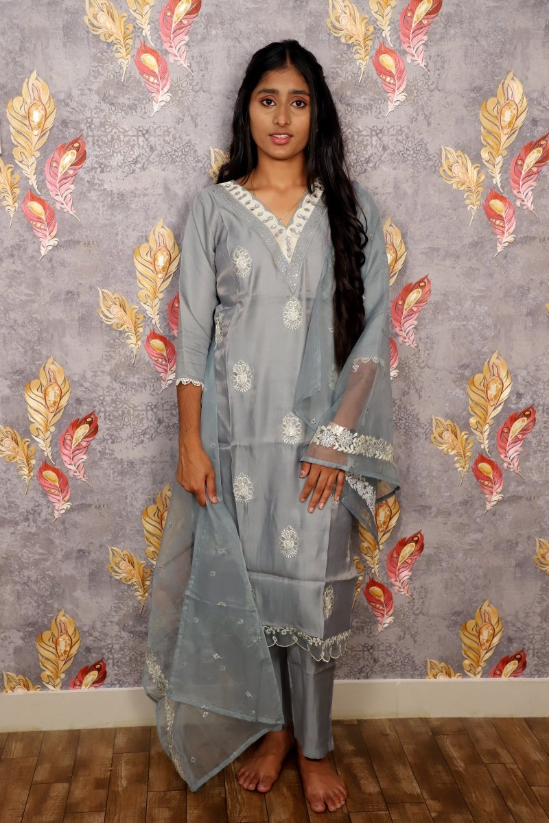 Blue Embroidered Salwar Suit Kurti For Women & Girls - Aira Fabrics Designer Studio