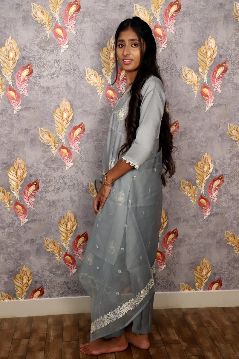 Blue Embroidered Salwar Suit Kurti For Women & Girls - Aira Fabrics Designer Studio