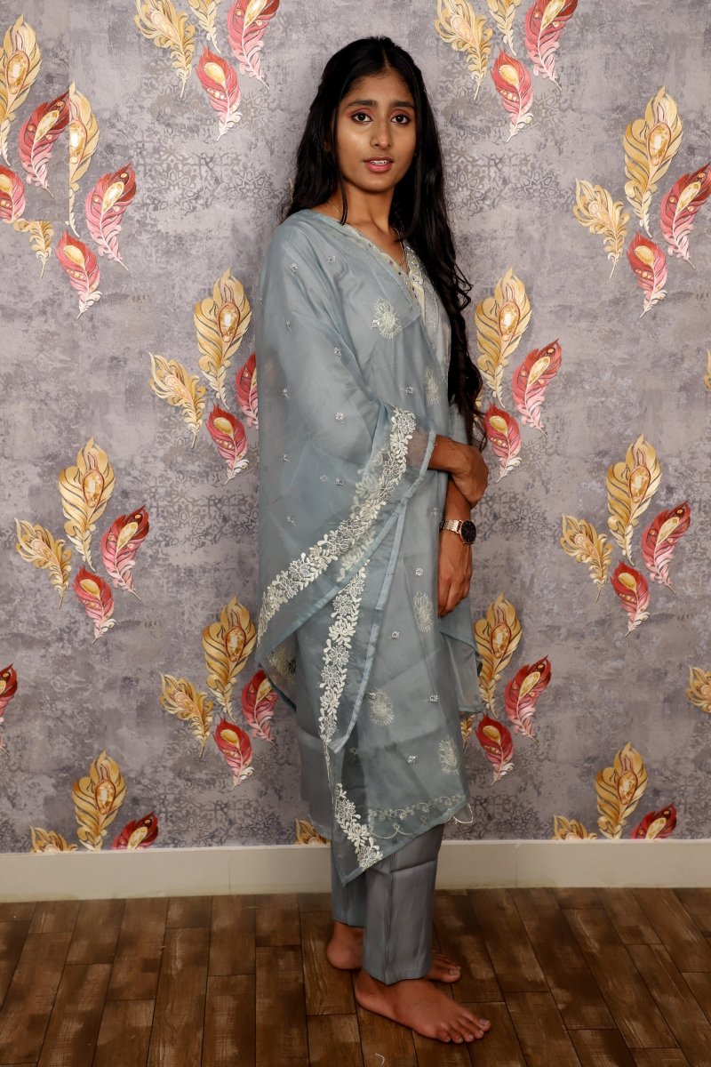 Blue Embroidered Salwar Suit Kurti For Women & Girls - Aira Fabrics Designer Studio