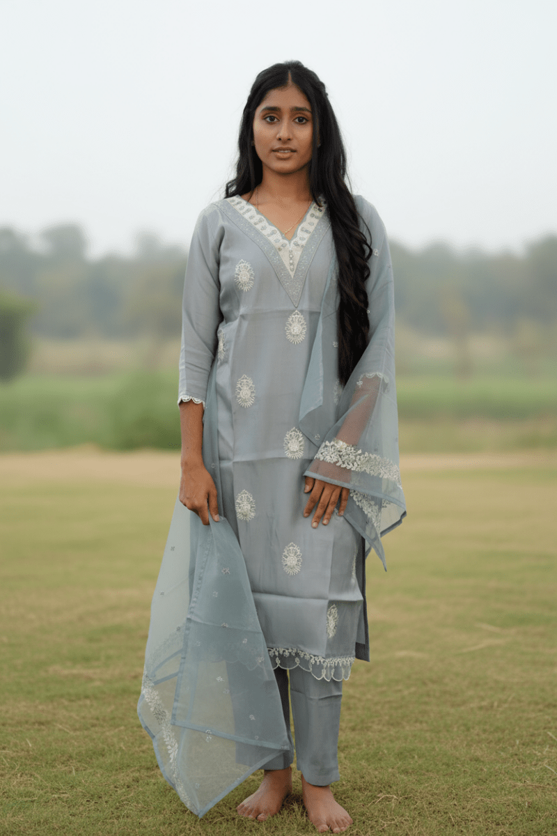 Blue Embroidered Salwar Suit Kurti For Women & Girls - Aira Fabrics Designer Studio