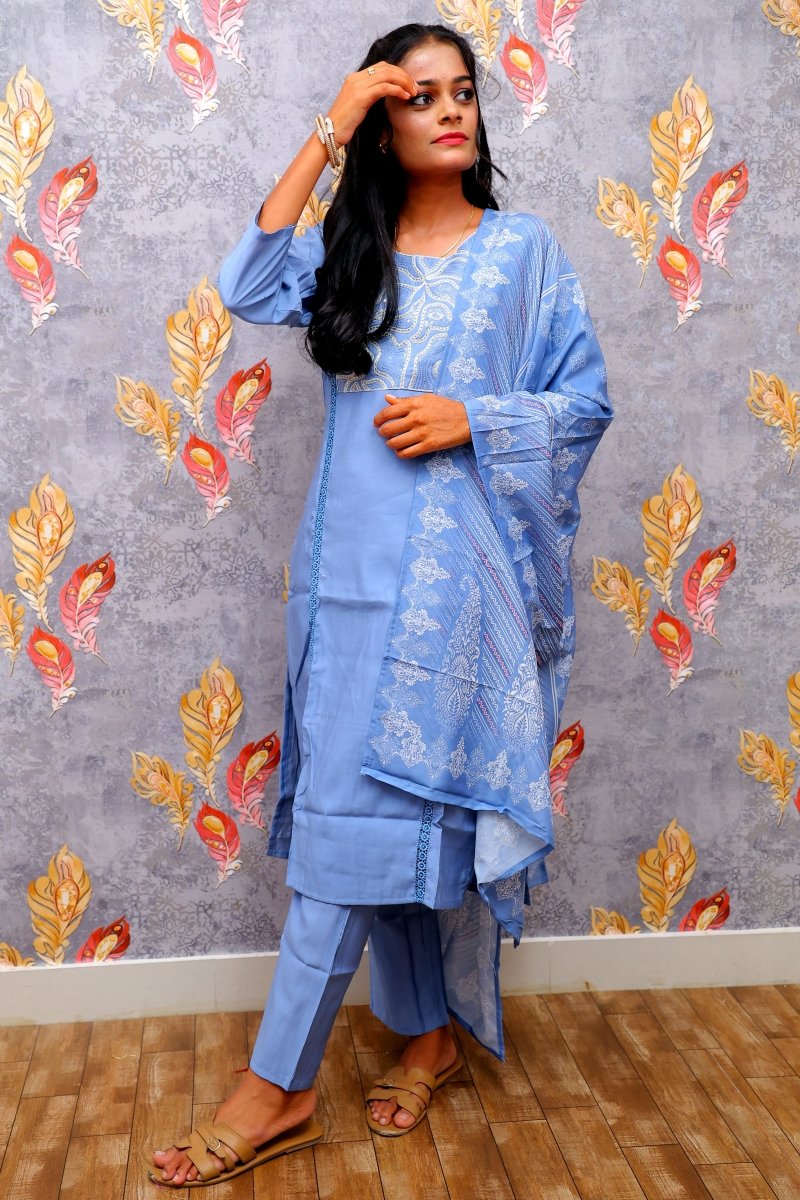 Blue Kurti With Elegant Design For Women & Girls - Aira Fabrics Designer Studio