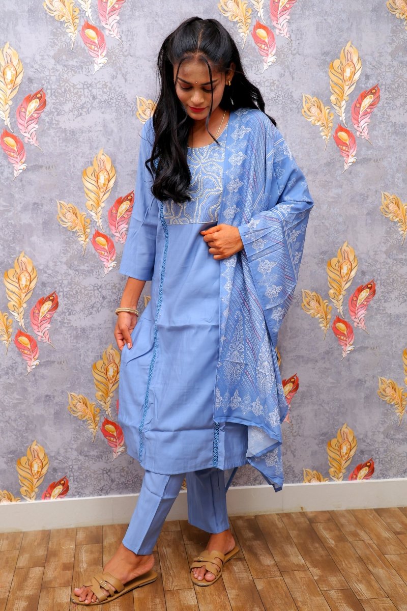 Blue Kurti With Elegant Design For Women & Girls - Aira Fabrics Designer Studio