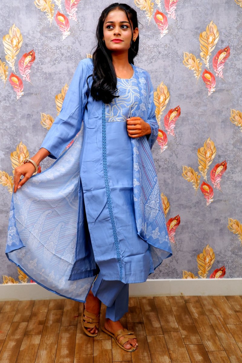 Blue Kurti With Elegant Design For Women & Girls - Aira Fabrics Designer Studio