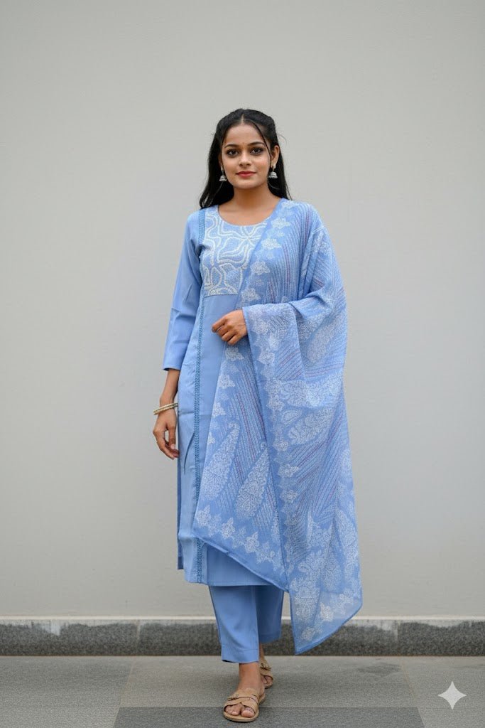 Blue Kurti With Elegant Design For Women & Girls - Aira Fabrics Designer Studio