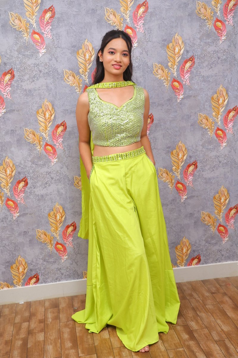 Citrus Green Cotton Crop Top & Palazzo Set For Women & Girls - Aira Fabrics Designer Studio