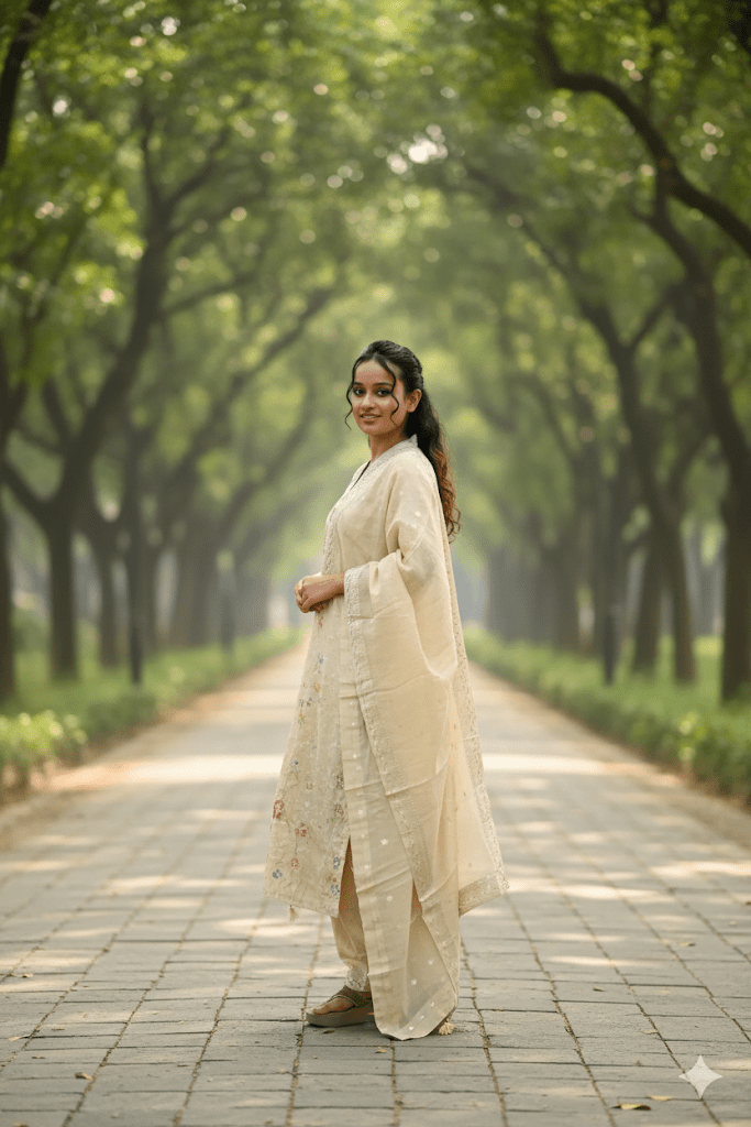 Cream Banarasi Tissue Kurti For Women & Girls - Aira Fabrics Designer Studio