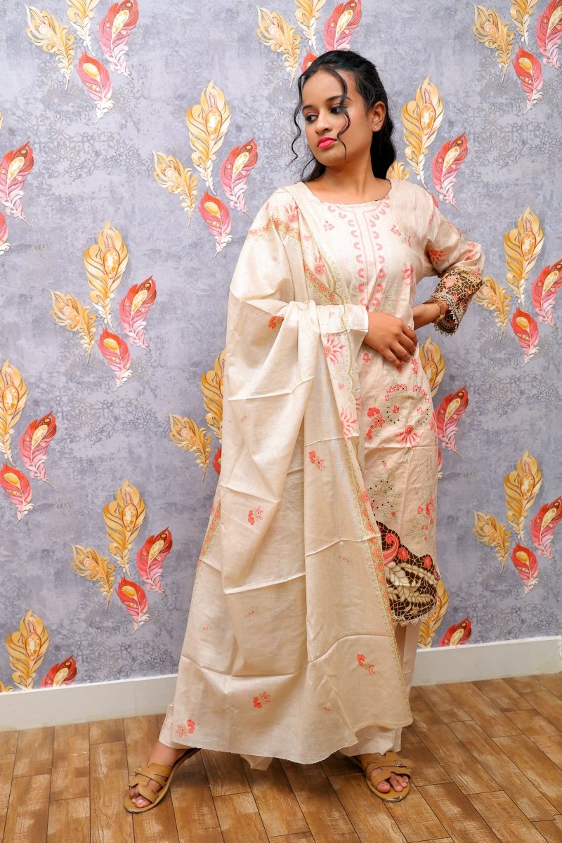 Cream Kurti With Floral Design For Women & Girls - Aira Fabrics Designer Studio