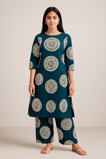 Dark Green 2 Piece Kurti Set For Women - Aira Fabrics Designer Studio