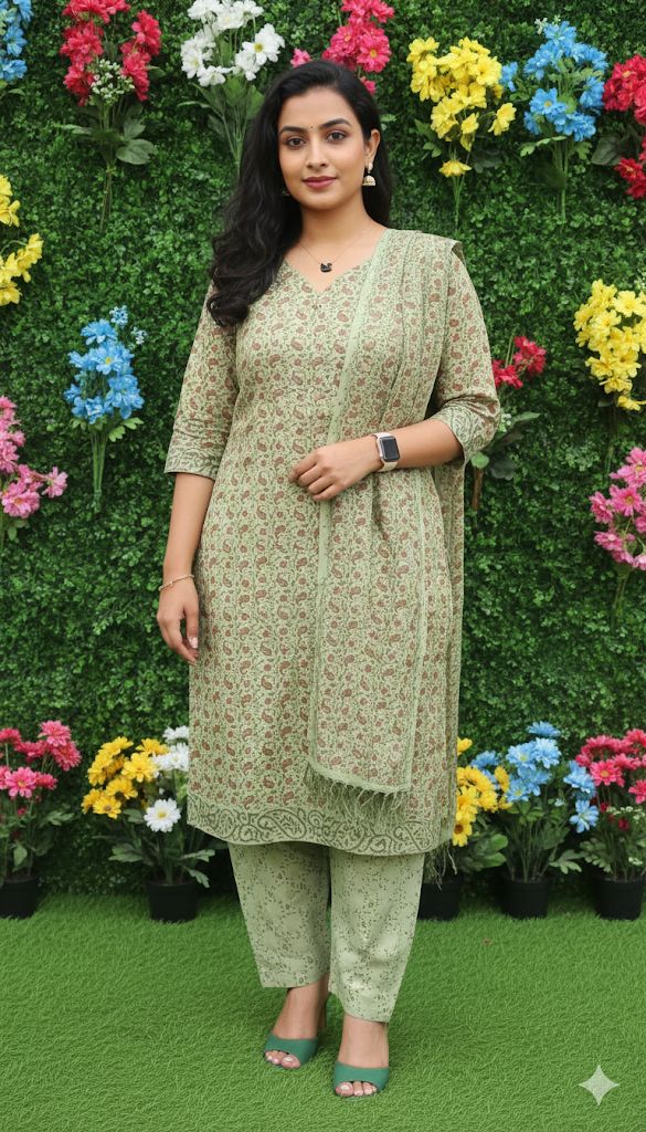 Dark Mehendi Green  Kurti With Dupatta Set of 3 Piece For Women