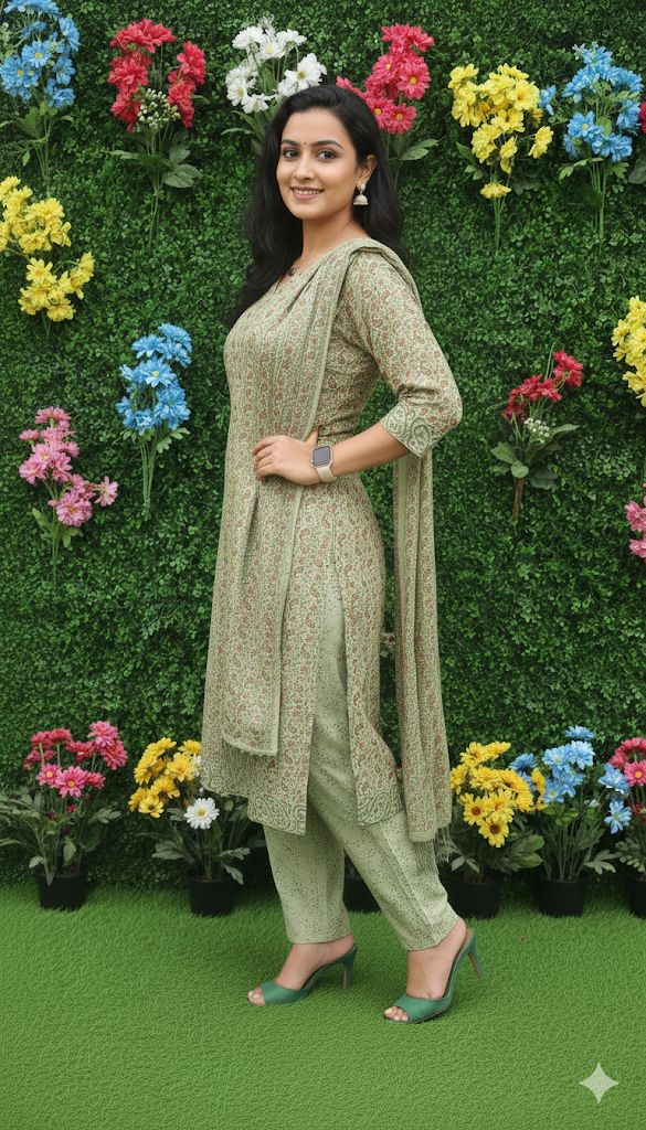 Dark Mehendi Green  Kurti With Dupatta Set of 3 Piece For Women