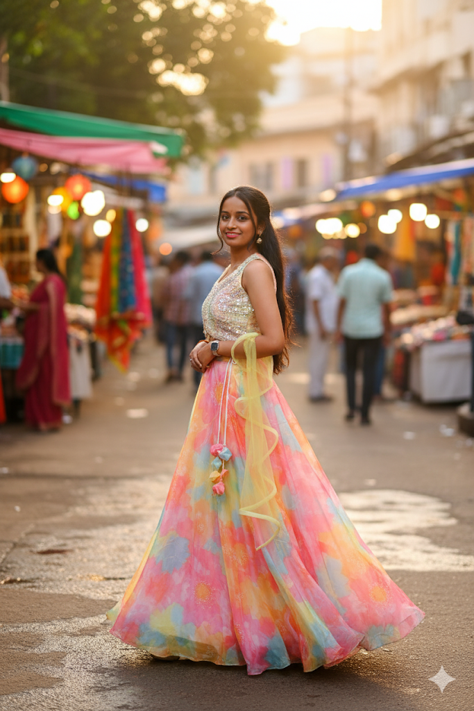 Yellow & Orange Lehenga Choli With A Net Dupatta For Women & Girls