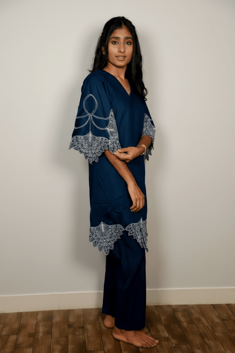 Elegant Teal Kurti With White Embroidered Accents For Women & Girls - Aira Fabrics Designer Studio