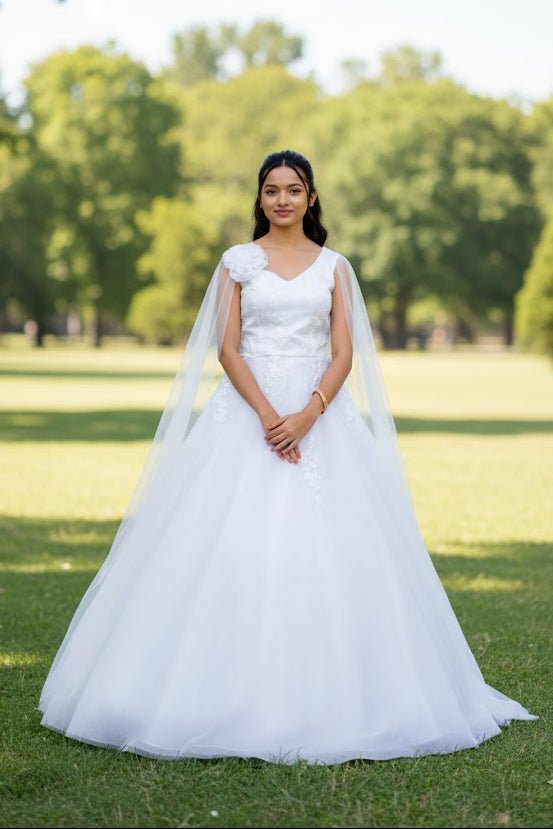 Elegant White Formal Gown With Minimalist Grace For Women & Girls - Aira Fabrics Designer Studio