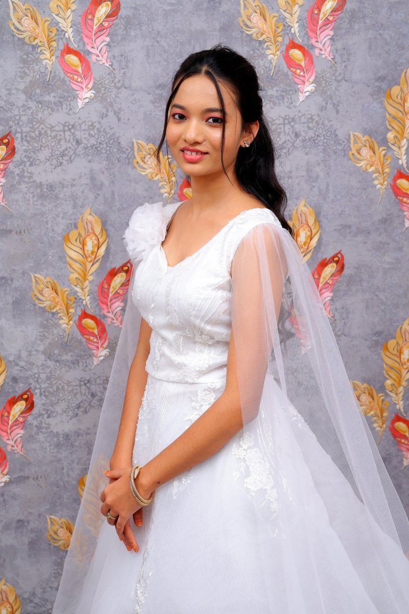 Elegant White Formal Gown With Minimalist Grace For Women & Girls - Aira Fabrics Designer Studio