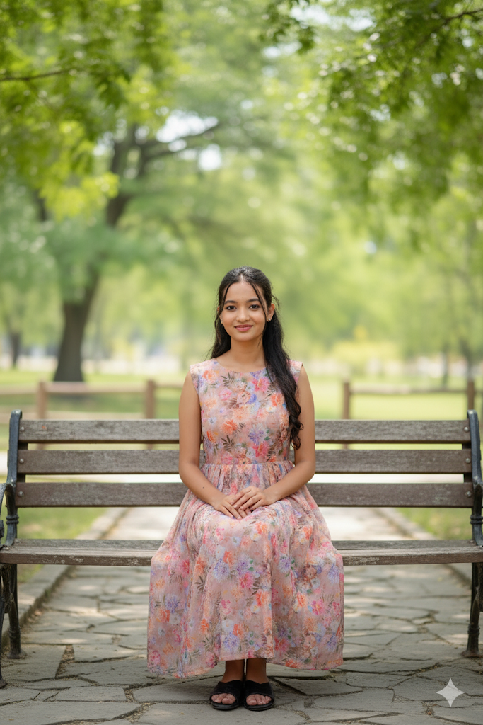 Beige Floral Pattern Frock For Women & Girls