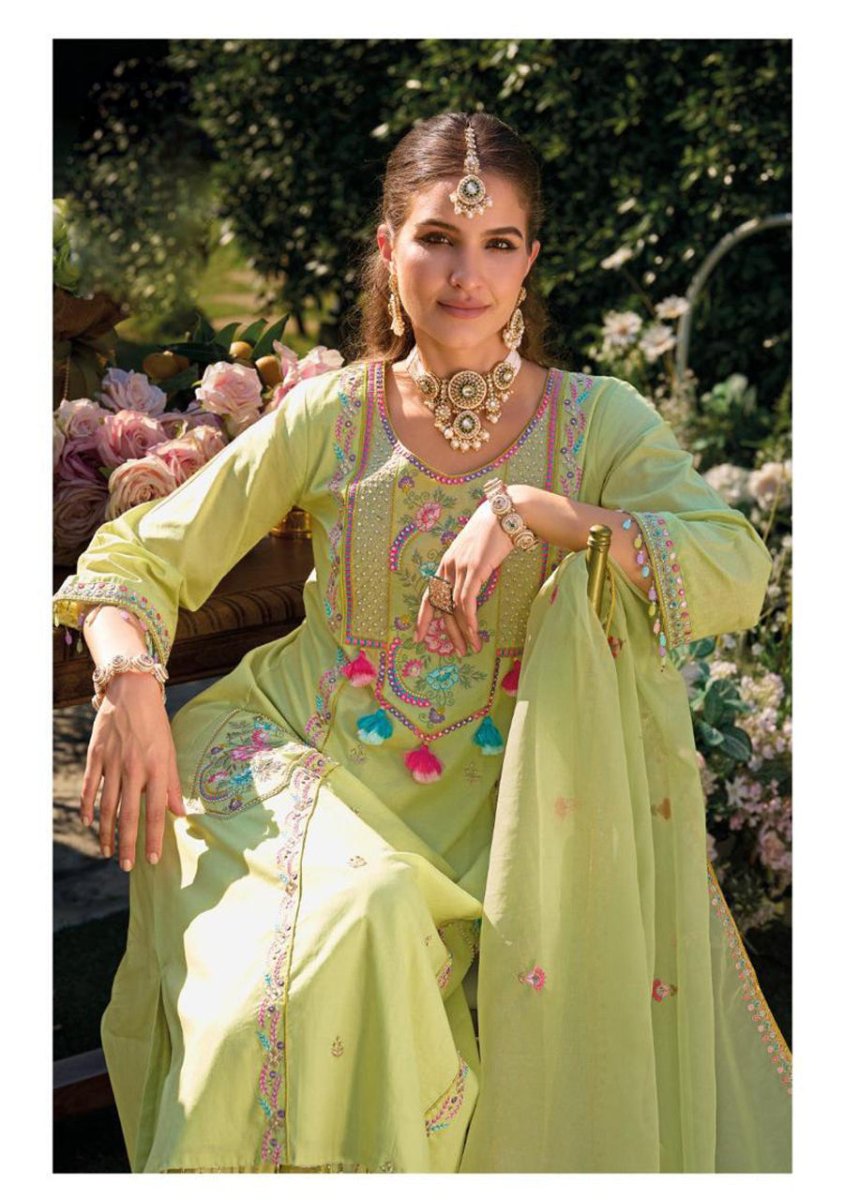 Green Embroidery Work Cotton Kurti And Bottom With Cotton Dupatta For Women & Girls - Aira Fabrics Designer Studio
