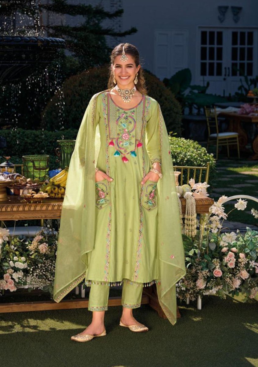 Green Embroidery Work Cotton Kurti And Bottom With Cotton Dupatta For Women & Girls - Aira Fabrics Designer Studio