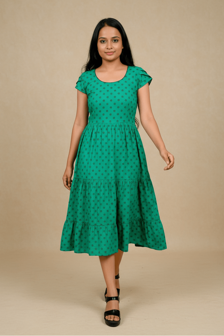 Green Floral Print Anarkali Kurti - Aira Fabrics Designer Studio