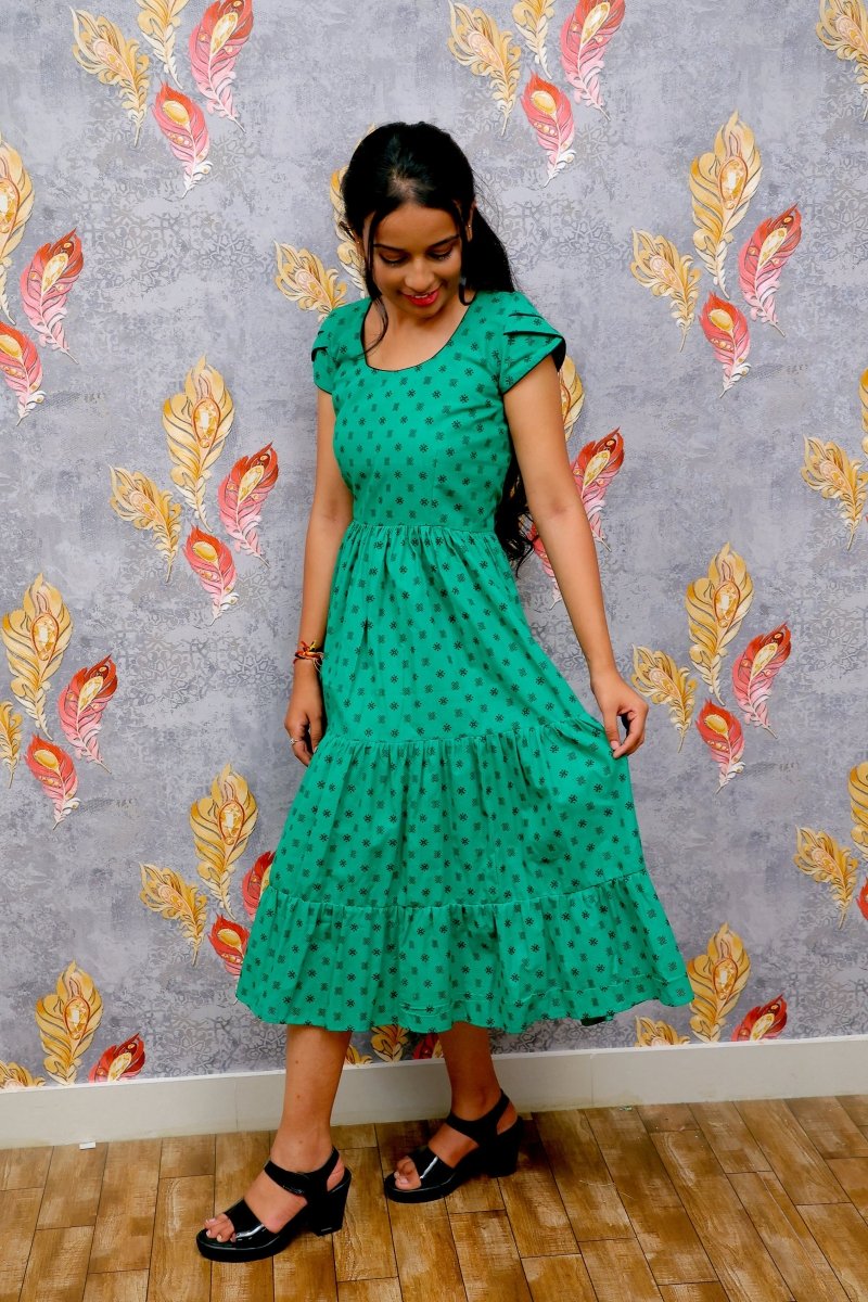 Green Floral Print Anarkali Kurti - Aira Fabrics Designer Studio